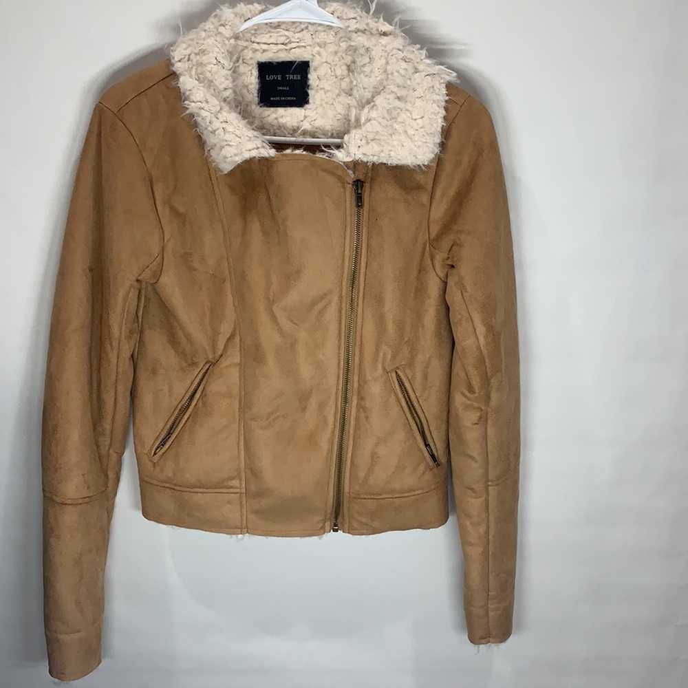 Love Tree soft, warm, faux sherpa suede brown winter zip-up jacket - Picture 5 of 7